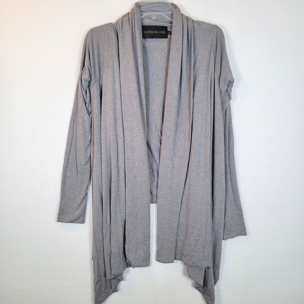 Lauren Bagliore Womens Draped Corset Cardigan Sweater Size Large Gray Lagenlook